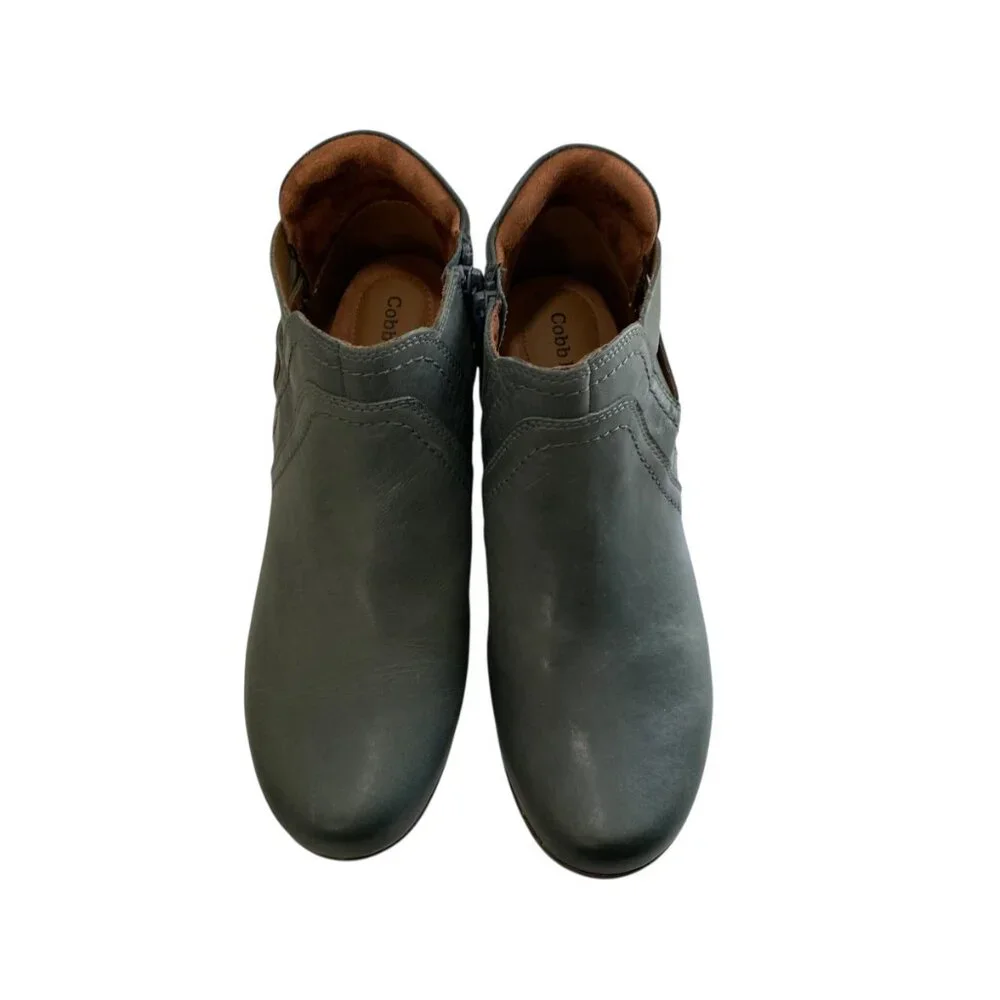 Cobb Hill Leather Ankle Booties Womens 6W Gray Zip‎ Round Toe Block Heel Comfort